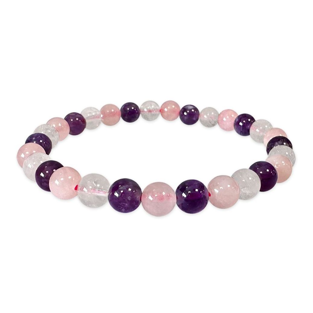Bracciale in Ametista, Cristallo di rocca e Quarzo rosa