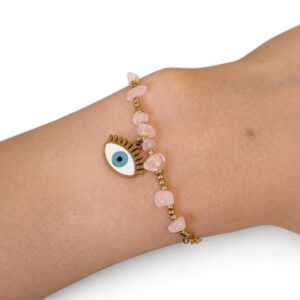Bracciale Quarzo Rosa con Ciondolo Occhio