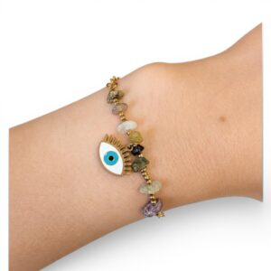 Bracciale Tormalina Multicolor con Ciondolo Occhio